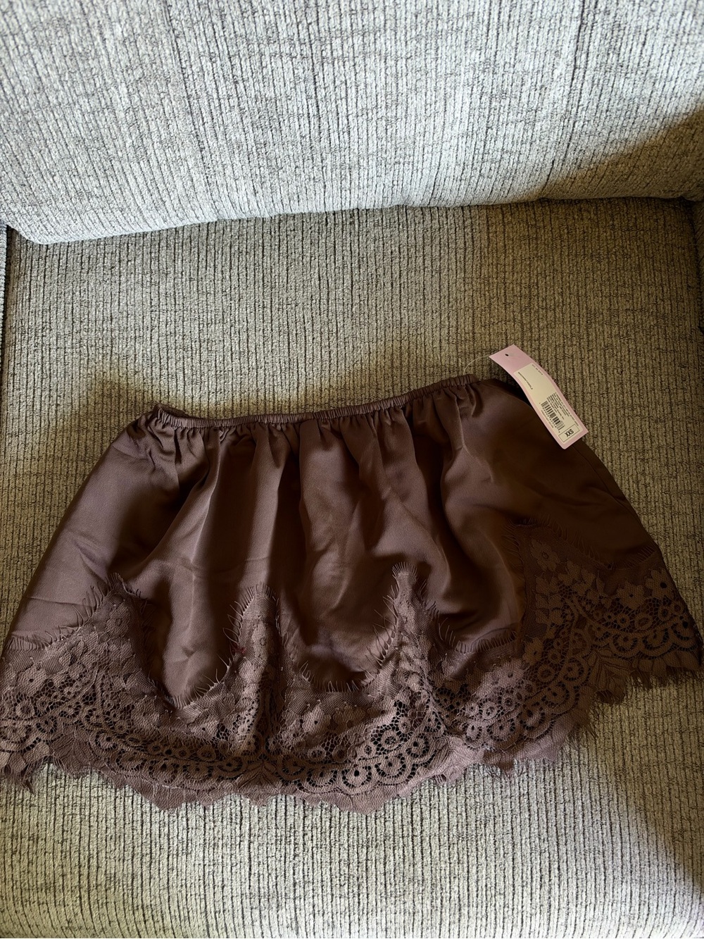 Lace-Trim Brown Mini Skirt